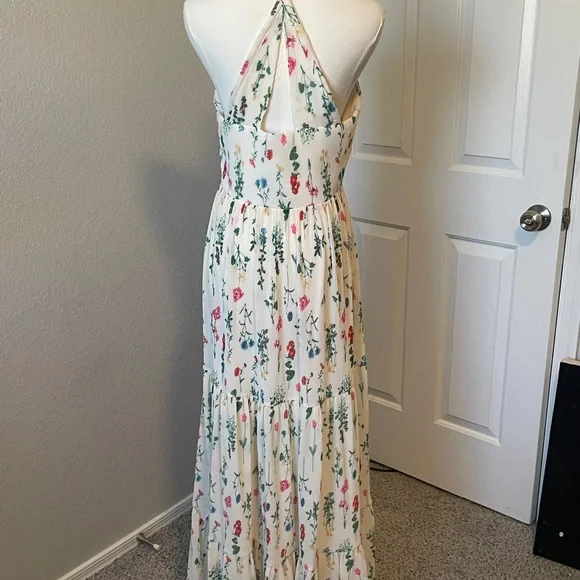 CeCe Floral Halter Maxi Dress - White and Pink - Picture 3 of 4